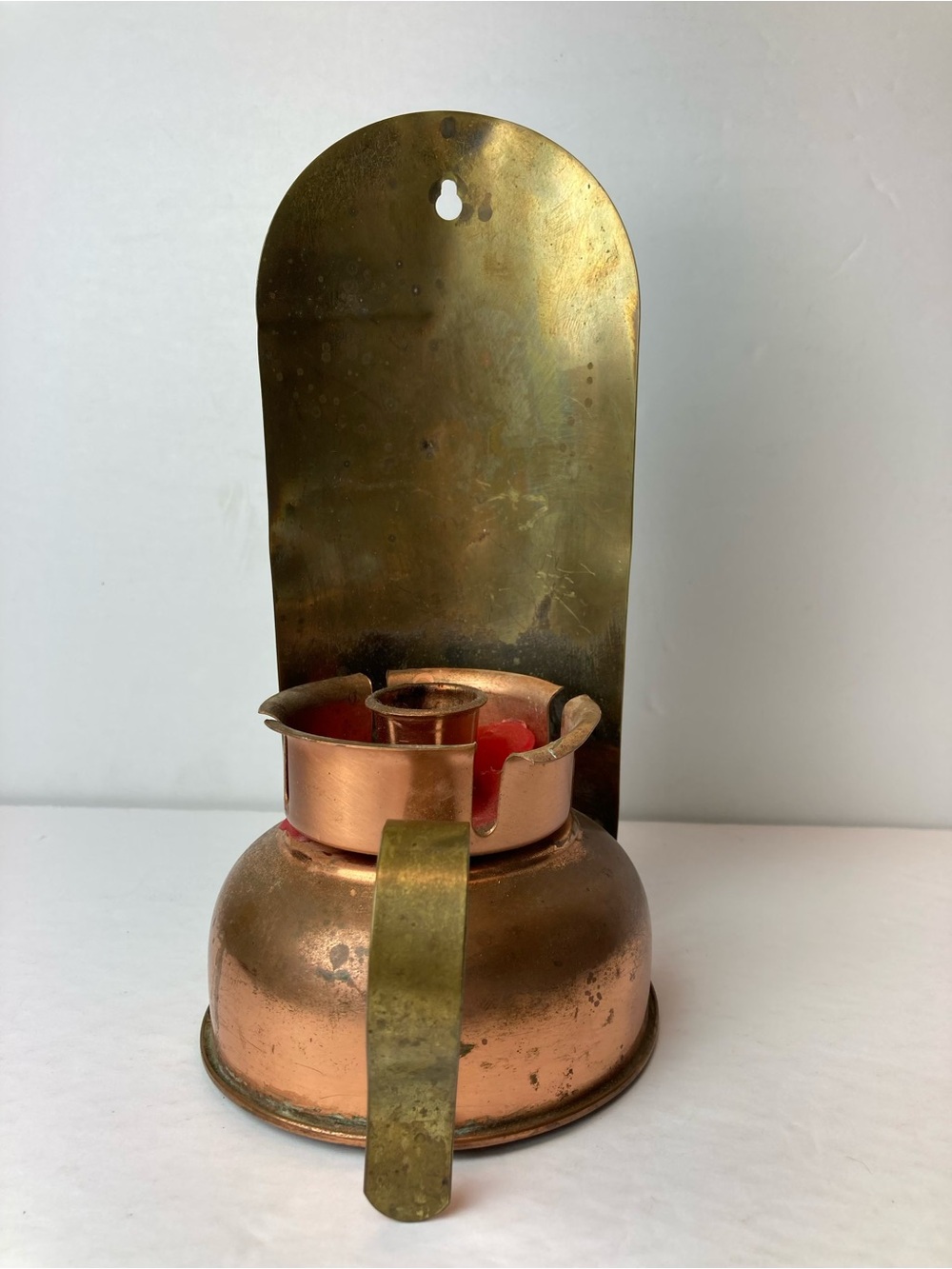 Antique Copper and Brass Wall-Mount Candle Holder